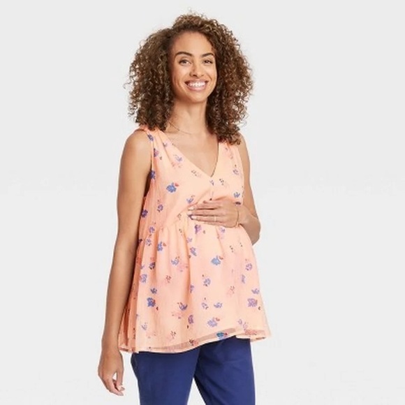 NWT The Nines by HATCH Sleeveless V-Neck Tank Top Peach Floral Maternity XL - Picture 1 of 5